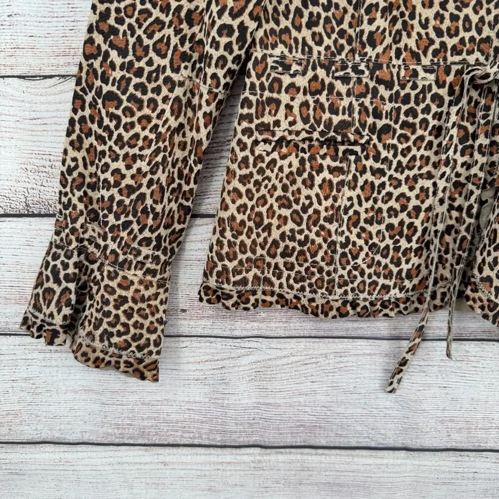 Pamela McCoy Collections Leopard Print Leather Blazer Women's Large Beige